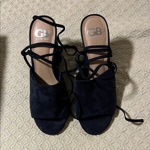 Gianni Bini Navy Suede Lace-Up Mules